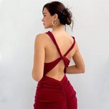 Backless Bodycon Maxi Dress Round Neck Cross Back Design Slim Fit Perfect for Parties and Evenin