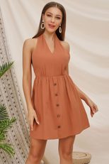 Backless Maxi Dress Solid Color Halter Neck Flowy Design Evening Wear Cocktail Parties Wholesale