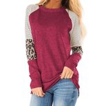 Loose Fit Color Block Long Sleeve T Shirt for Women Casual Round Neck Cotton Blend Spring Autumn Wear