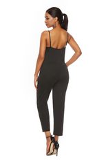Womens Casual Jumpsuit Deep V Neck Sleeveless Hollow Out Design Fashionable Relaxed Fit for Summer