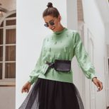 Womens Knit Sweater Slim Fit Lantern Sleeves Frayed Hem Winter Fashion for Casual Wear Wholesale