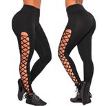 High Waist Side Tie Plus Size Leggings Hollow Out Design Casual Sportswear customizable
