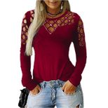 Lace Hollow Out Long Sleeve T Shirt Rhinestone Embellished Autumn Winter Fashion Wholesale Avail