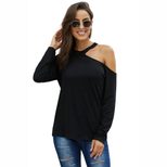 Asymmetrical Off Shoulder Long Sleeve T Shirt for Women Slim Fit Casual Style Autumn Collection