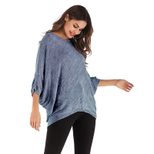 Womens Batwing Sleeve T Shirt Short Sleeve Round Neck Loose Fit Solid Color Autumn Casual Wear W