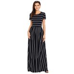 Bohemian Maxi Dress Short Sleeve Round Neck Striped Knit Casual Summer Wear Wholesale Available