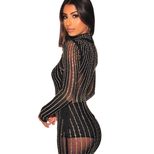 Iridescent Rhinestone Dress High Neck Long Sleeve Hollow Out Slim Fit Evening Party Wear Wholesa