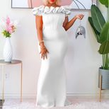 Fishtail Evening Dress Solid Color Ruffle Trim Slim Fit Elegant for Parties and Special Occasion