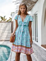 Bohemian Vacation Dress Original Design Short Sleeve Sexy Fit Lightweight Fabric Spring Summer C