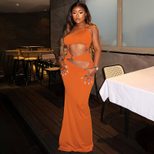 Fashionable Womens Dress Asymmetrical Shoulder Color Block Slim Fit Sexy Split Autumn Collection