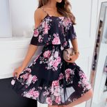 Chiffon Floral Print Off Shoulder Cami Dress Sexy Lightweight Summer Style Perfect for Parties a