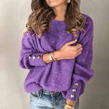 Womens Long Sleeve Knit T Shirt with Round Neck and Button Detail in Various Sizes for Casual Wear Wholesale