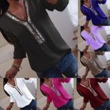 Casual Womens Long Sleeve T Shirt V Neck Sequin Detail Plus Size Available Wholesale Ready to Ship