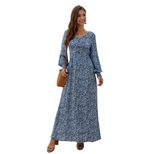 Floral Print Long Sleeve V Neck Dress Autumn Winter Style Casual Wear Ready to Ship bulk order