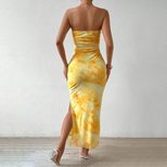 Floral Print Mesh Dress High Waist Bodycon Fit Slit Design Spring Summer Fashion Wholesale Avail