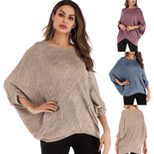 Womens Batwing Sleeve T Shirt Short Sleeve Round Neck Loose Fit Solid Color Autumn Casual Wear W
