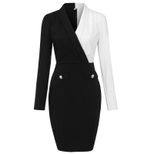 Business Casual Black and White Color Block Dress for Women Elegant Fit and Flare Silhouette Perfect for Autumn Wholesale