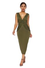 Backless Bodycon Dress Deep V Neckline Pleated Waist Design Nightclub Wear