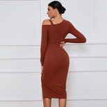 Womens Long Sleeve Dress Drawstring Side Slit Off Shoulder Autumn Winter Bodycon Style Wholesale