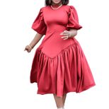 Plus Size Fashion Dress Ruffled Design Puff Sleeves Trendy Style Suitable for Casual or Formal O