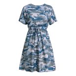 Camouflage T Shirt Dress Short Sleeve Elastic Waist Drawstring Casual Style Perfect for Summer W