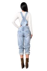 Womens Distressed Denim Overalls Light Blue Color Casual Fit Summer Wear private label