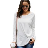 Womens Long Sleeve T Shirt Loose Fit with Twist Hem Round Neck Casual Spring Autumn Top