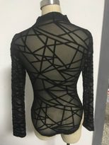 High Neck Long Sleeve Geometric Stretch Bodysuit Pajamas Soft Fabric Comfortable Fit Stylish Des