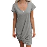 Casual T Shirt Dress Womens Solid Color V Neck Short Sleeve Knot Detail Perfect for Everyday Wea