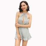 Halter Neck Backless Jumpsuit Floral Print Ruffle Trim Fashionable Design Perfect for Summer Eve