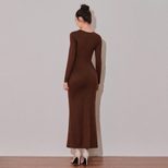 Vintage Inspired Hollow Out Long Sleeve Dress Slim Fit Elegant Design Autumn Winter Style Wholes