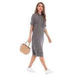 Womens Summer Dress Solid Color Short Sleeve Loose Fit Hooded Side Slit Casual Wear Wholesale Av