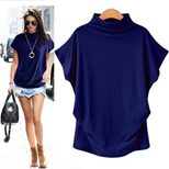 Plus Size Womens High Neck Top Batwing Sleeve Short Sleeve Comfortable Fabric Casual Wear Wholes