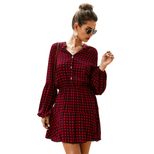 Checked Pattern Long Sleeve Dress for Women Elegant Fit Spring Summer Office Wear