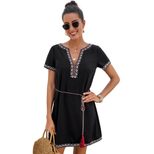 Embroidered V Neck Short Sleeve Loose Fit Mini Dress for Summer Casual Wear Wholesale fast shipping OEM ODM service