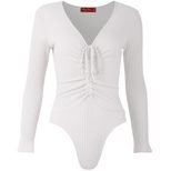 Deep V Neck Drawstring Triangle Jumpsuit Solid Color Knitted Stretch Fabric Casual Wear for Wome