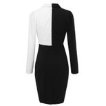 Business Casual Black and White Color Block Dress for Women Elegant Fit and Flare Silhouette Perfect for Autumn Wholesale