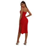 Polka Dot Maxi Dress Side Slit Sleeveless Elegant Design Perfect for Parties and Special Occasio
