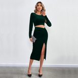 Velvet Bodycon Dress Sexy Hollow Out Split Design Long Sleeve Evening Party Wear Wholesale Avail
