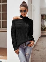 Chunky Knit Off Shoulder Sweater Long Sleeve Round Neck Cozy Fabric Autumn Winter Fashion Wholes