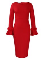 Fashionable Solid Color Bodycon Dress with Flared Sleeves Winter Collection Office Wear Wholesal