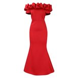 Fishtail Evening Dress Solid Color Ruffle Trim Slim Fit Elegant for Parties and Special Occasion