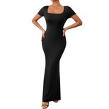 Elegant Square Neck Mermaid Maxi Dress Summer Collection Slim Fit European and American Style Wh