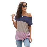 Color Block Asymmetrical Neck Short Sleeve Top Loose Fit Casual Style Perfect for Spring and Sum