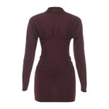 Fashionable Long Sleeve Bodycon Dress Solid Color Ruffled Design Round Neck Autumn Winter Wear W
