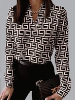 V Neck Geometric Print Long Sleeve T Shirt Womens Fashion Casual Style Comfortable Fabric Wholes
