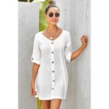 Womens A Line Dress Loose Fit V Neck Button Design Three Quarter Sleeve Plus Size
