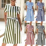 Striped Dress Short Sleeve Tie Detail Summer Style Perfect for Casual Outings Wholesale Availabl