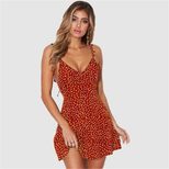Polka Dot Back Tie Dress for Women Casual Fit Short Sleeve V Neck Lightweight Fabric Summer Wear