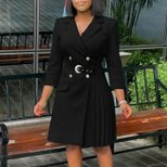High Waisted Fashionable Midi Blazer Dress Pleated Design Tailored Fit Elegant Style Suitable fo